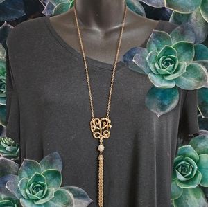 27" Gold Tone Necklace with a Bedazzled Drop